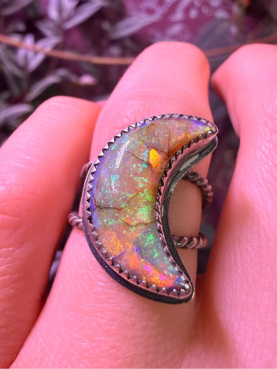 Jewelry - Sterling Silver Monarch Opal Ring Moon Shape Handmade Statement Ring Celestial